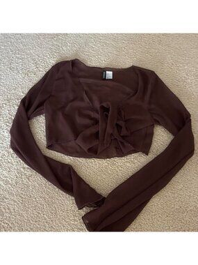 H&M brown long sleeve crop top with bow detail in a S #hm #bow